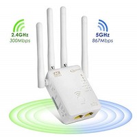 [해외] Qoosea WiFi Extender Repeater/AP/Router AC1200 Dual Band Wireless Signal Range Booster with 4 External 3dBi Antennas Compatible with Smart Home and Alexa Devices, White