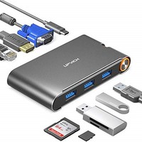 [해외] UPVICH USB C Hub,7-in-1 USB C Adapter,Laptop Docking Station,4K USB C to HDMI,Ethernet,Power Delivery 100W,VGA,3 USB 3.0 ports,Thunderbolt 3 USB-C Dock Compatible with Macbook pro