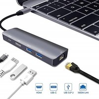 [해외] USB-C Multi-Port Adapter for Apple MacBook Pro 13/15 2018,2017,2016(Thunderbolt 3), iPad Pro 2018,MacBook Air 2018 Dongle,USB C Hub,HDMI 4K,Gigabit Ethernet,2 USB 3.0,Type-C PD Cha