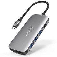 [해외] HooToo USB C Hub, 7-in-1 Adapter with Ethernet Port, SD/TF Card Reader, 4K HDMI, 3 USB 3.0 Ports for MacBook/Type C Windows Laptops (Grey)