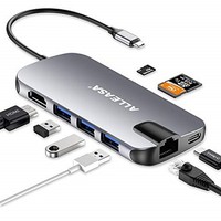 [해외] ALLEASA USB C Hub, USB C HDMI Adapter 8 in 1 MacBook Pro Dock with Ethernet/USB C Power Delivery/3 USB 3.0 Ports, SD/TF Card Reader for Type C Devices