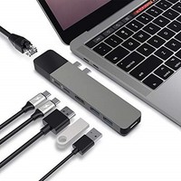 [해외] HyperDrive USB C Hub, Sanho Type C Multi-port Adapter for MacBook Pro 2018 2017 2016, Dual 6in2 Thunderbolt USB-C Dongle w Gigabit Ethernet, 40Gb/s C-USB 100W, 5Gb/s Type-C w 60W P
