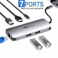 [해외] USB C Hub Multiport Adapter - 6 in 1 Dongle PD Charging Port, 4K HDMI Output,Ethernet, 3 USB 3.0 Ports Compatible for MacBook Pro, XPS More Type C Devices, 2 Year Warranty