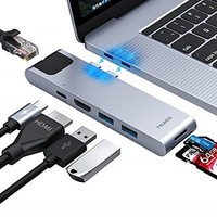 [해외] USB C Hub, MacBook Pro Adapter, Falwedi 7-in-2 USB-C Hub with Thunderbolt 3 5K@60Hz 100W PD, Ethernet Port, 4K@30Hz HDMI, 2xUSB 3.0 Ports, SD/TF Card Reader for MacBook Air 2018 an