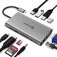 [해외] USB C Hub, UtechSmart 11 in 1 USB C Adapter with Gigabit Ethernet Port, PD Type C Charging Port, 4K HDMI, VGA, SD TF Card Reader, 4 USB Ports and Audio Mic Port Compatible for MacB