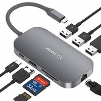 [해외] USB C Hub, TOTU 8-In-1 Type C Hub with Ethernet Port, 4K USB C to HDMI, 2 USB 3.0 Ports, 1 USB 2.0 Port, SD/TF Card Reader, USB-C Power Delivery, Portable for Mac Pro and Other Typ