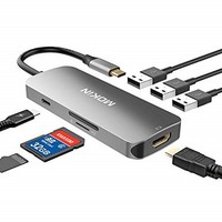 [해외] USB C HDMI Adapter for MacBook Pro 2016/2017/2018, 7 in 1 USB-C to HDMI Output, SD+MicroSD Card Reader and 3-Ports USB 3.0 with Power Pass-Through Port (Space Gray)